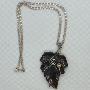HOLD Tiger’s Eye Leaf Artisan Pendant 20” Sterling Chain Amethyst Garnet Citrine